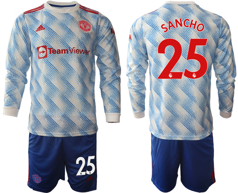 Men 2021-2022 Club Manchester united away blue Long Sleeve #25 Soccer Jersey->manchester united jersey->Soccer Club Jersey
